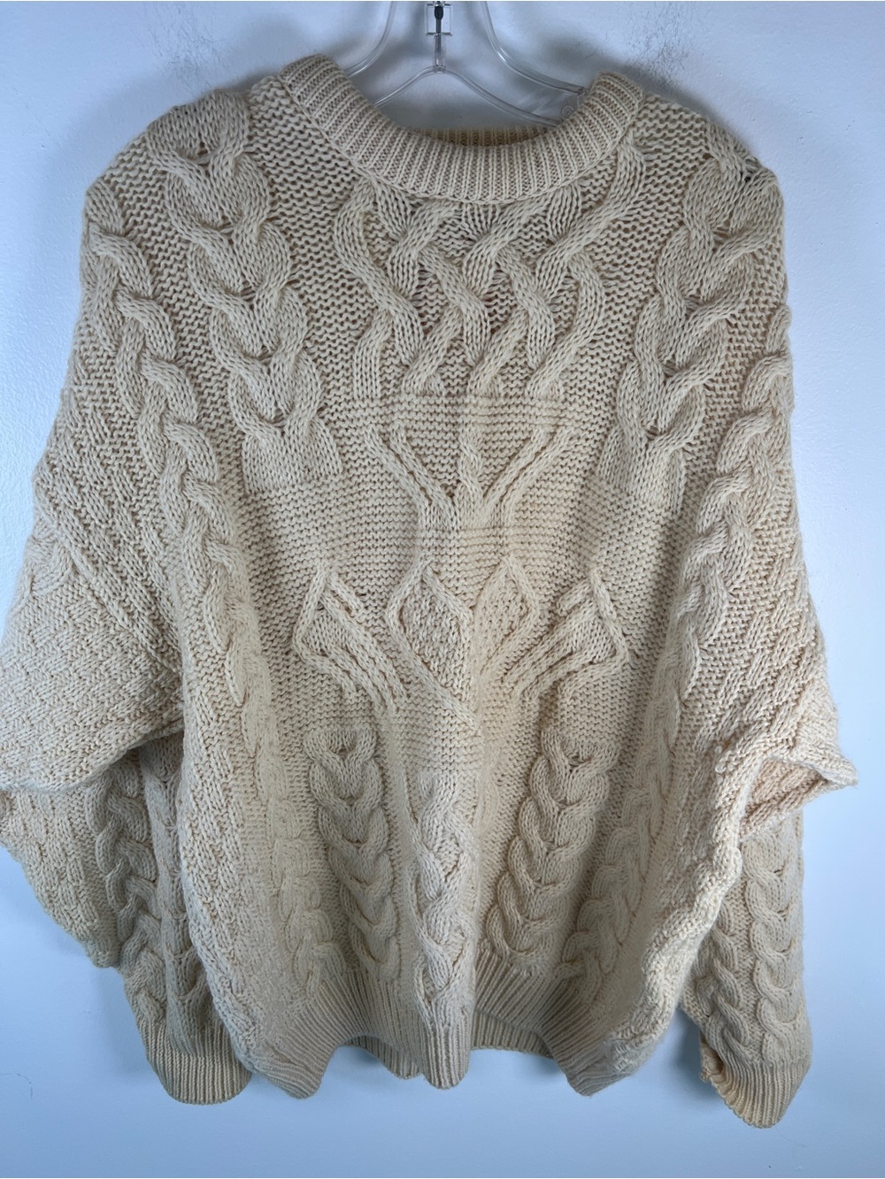 Aran Crafts Cream Ivory Cable Knit Wool Crewneck Fisherman Sweater Medium